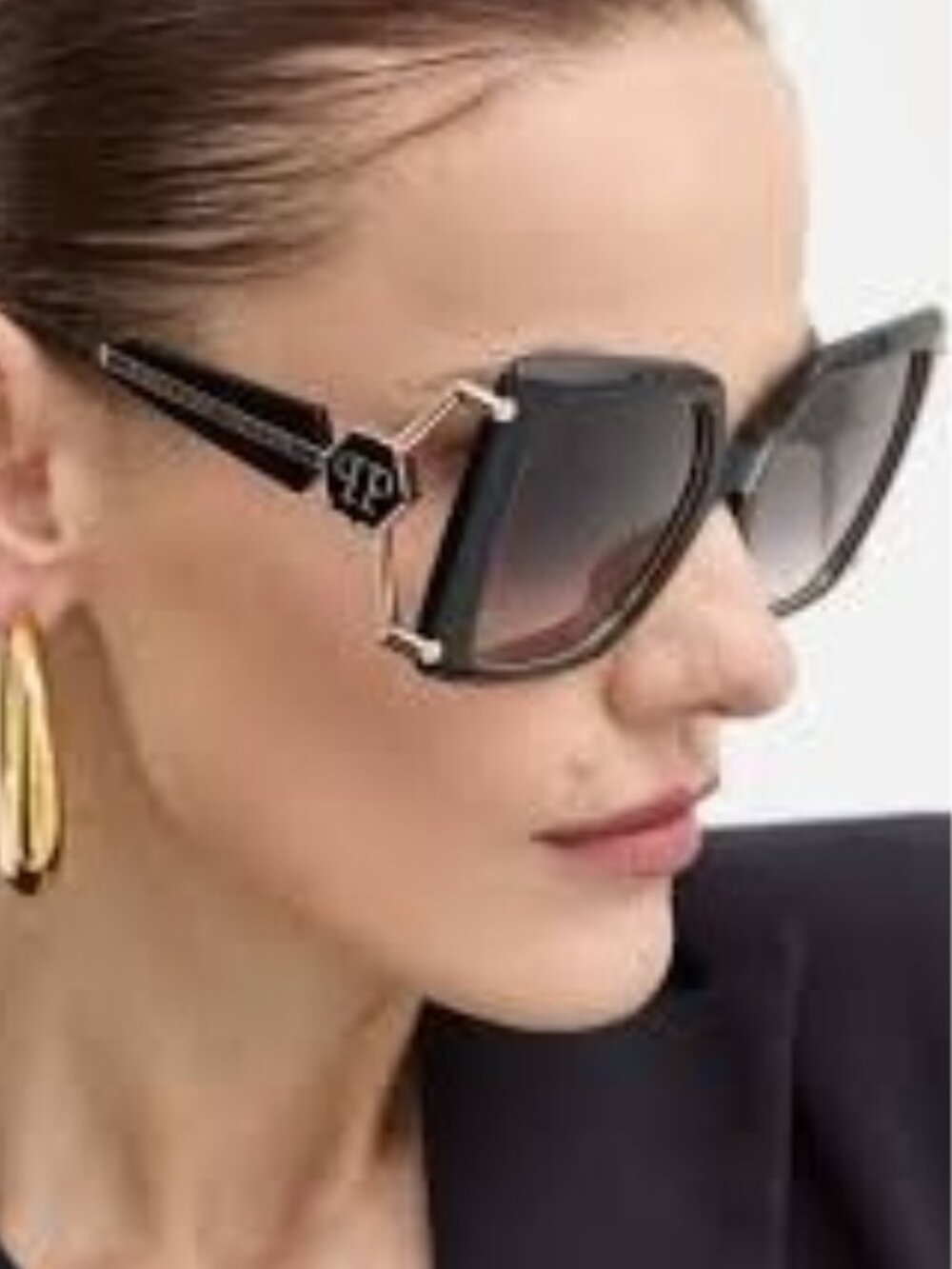 Philipp Plein SPP121S 0722 Sunglasses Havana Square Frame, Green Lenses
